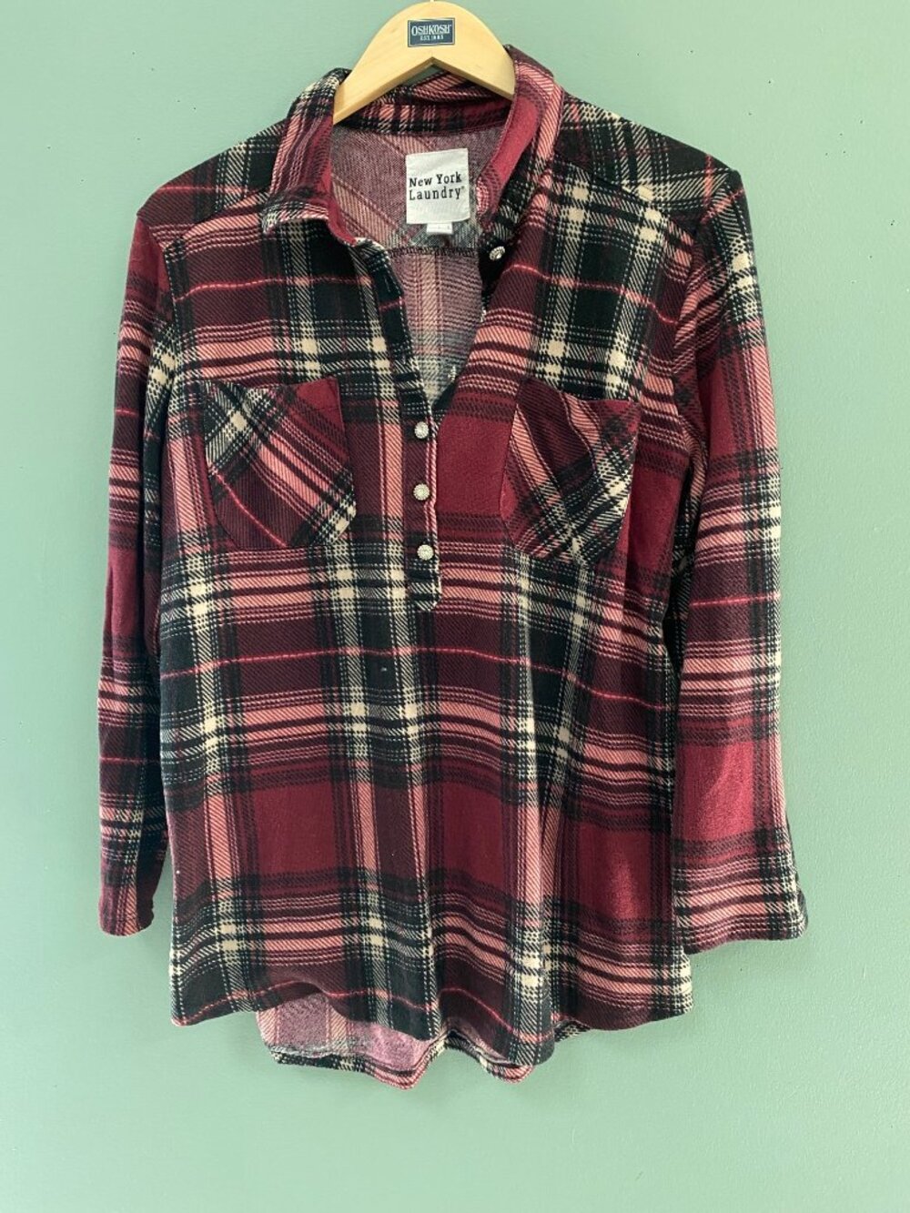 New York Laundry Flannel  Size Lg Boho Pretty pink , back and cream